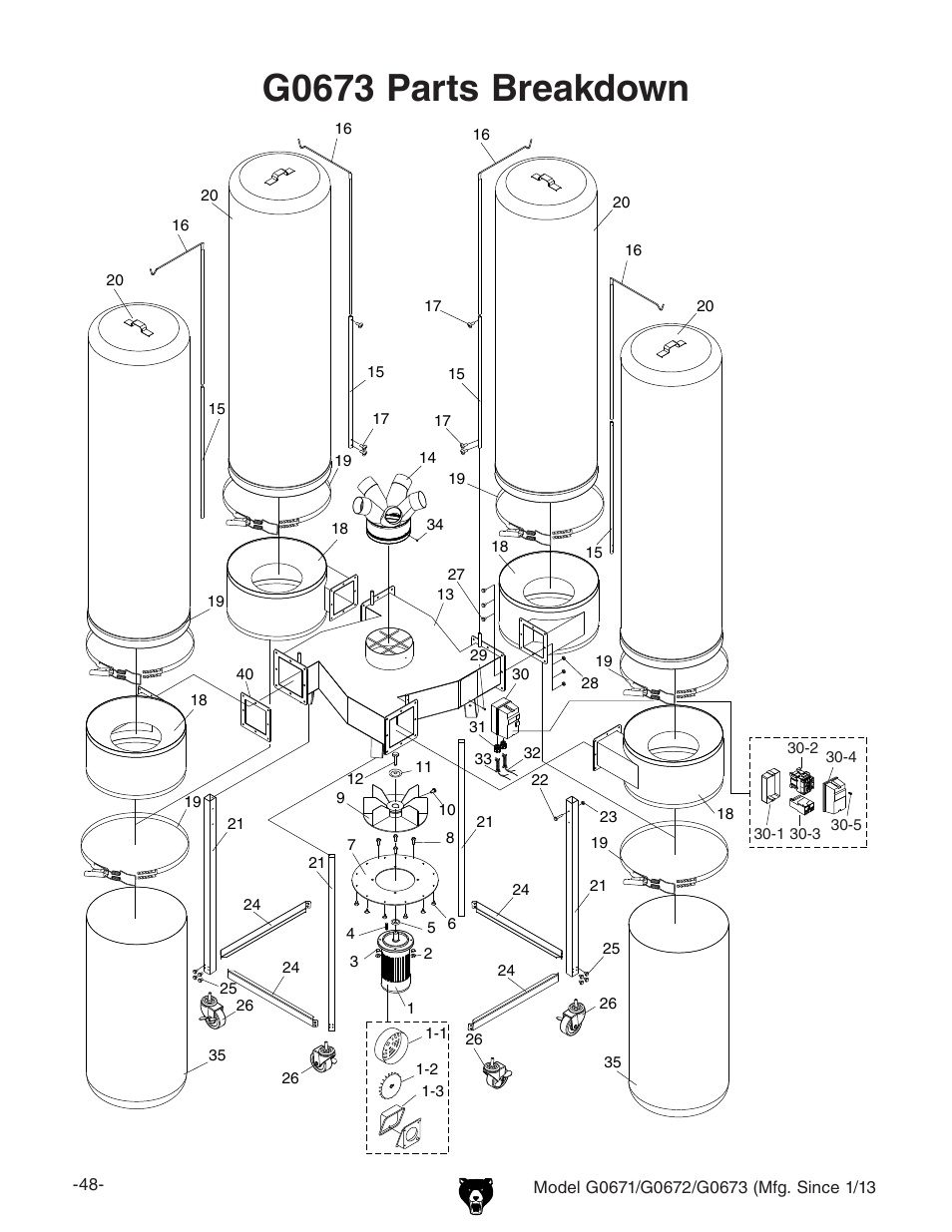 G0673 parts breakdown | Grizzly G0671 User Manual | Page 50 / 56