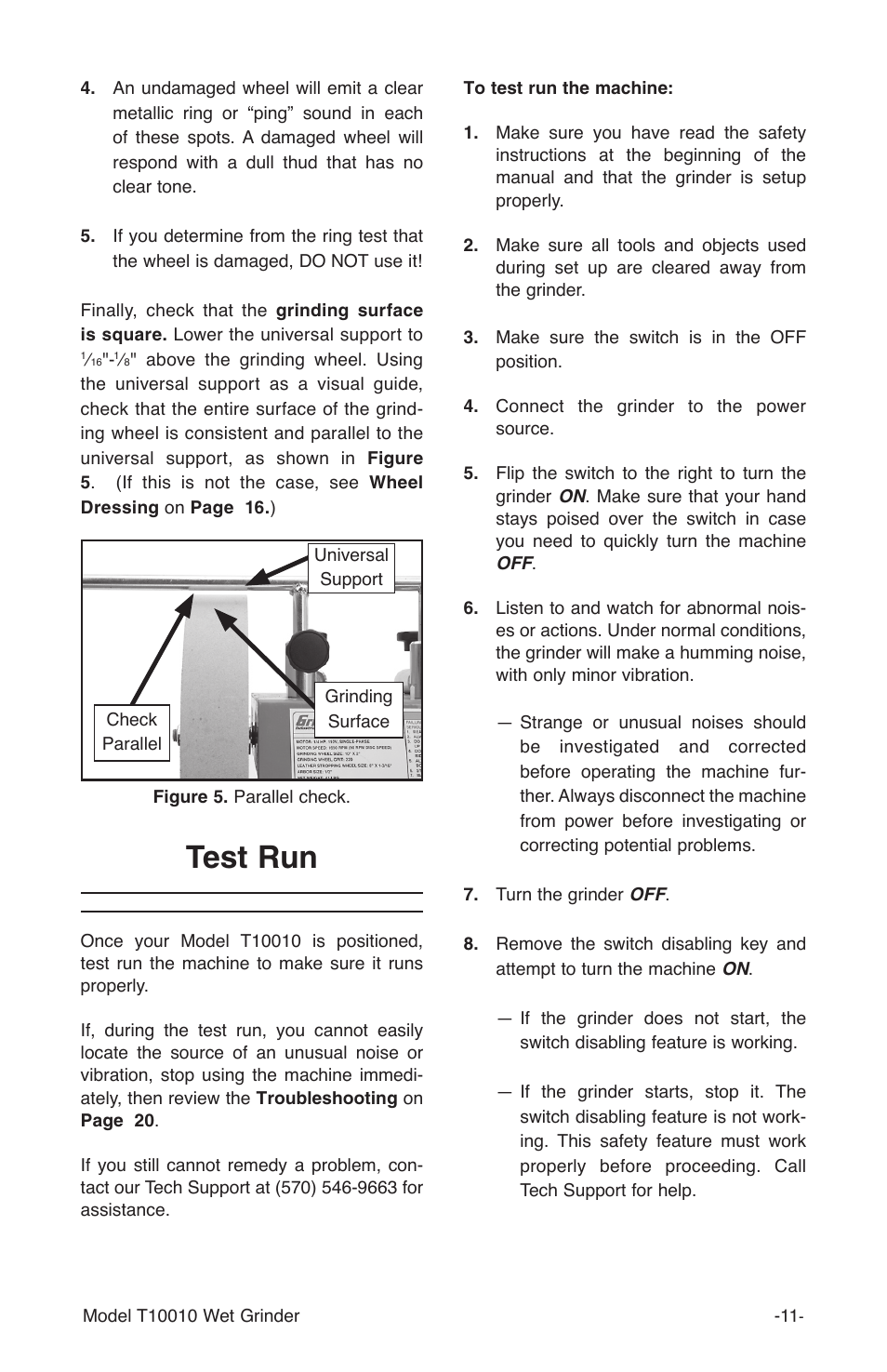 Test run | Grizzly T10010 User Manual | Page 11 / 28