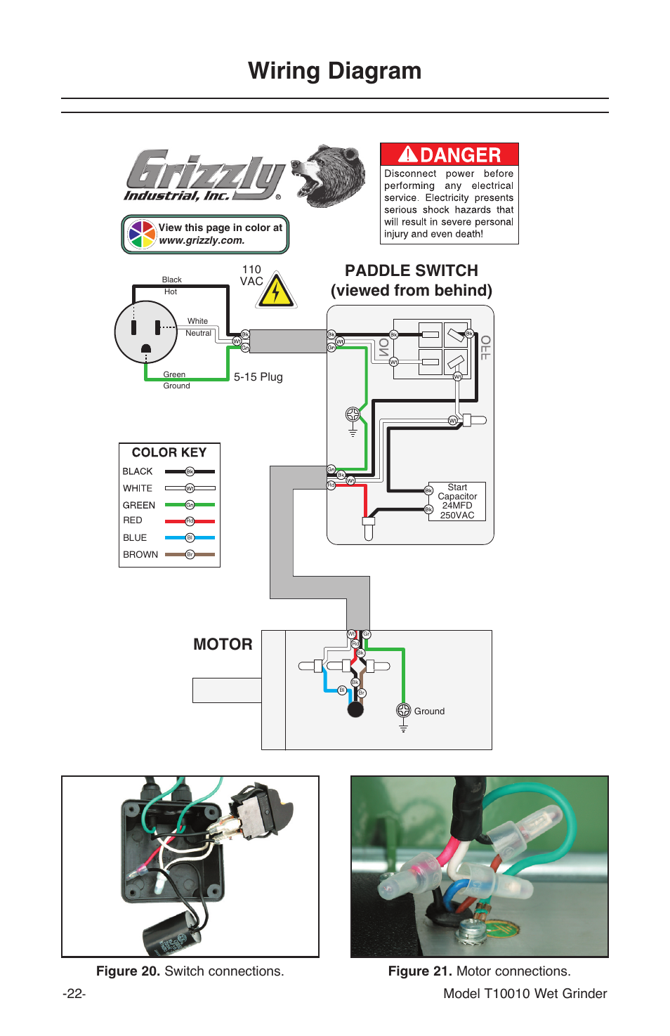 Wiring diagram | Grizzly T10010 User Manual | Page 22 / 28