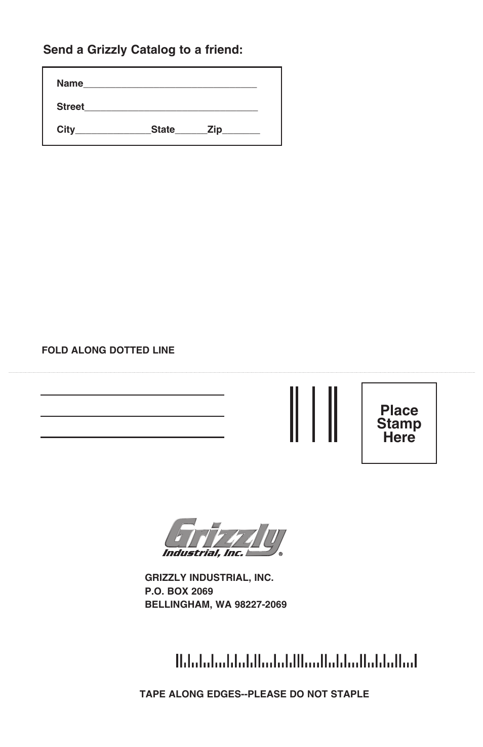 Place stamp here | Grizzly T10010 User Manual | Page 26 / 28