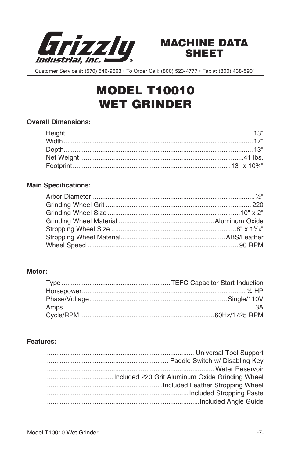 Grizzly T10010 User Manual | Page 7 / 28