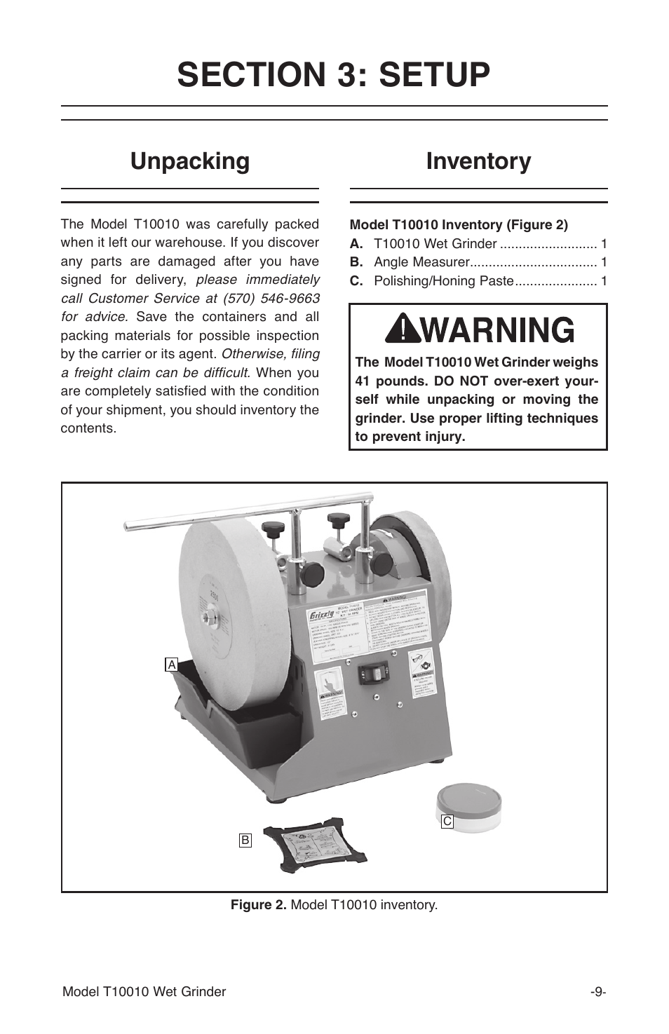 Unpacking inventory | Grizzly T10010 User Manual | Page 9 / 28