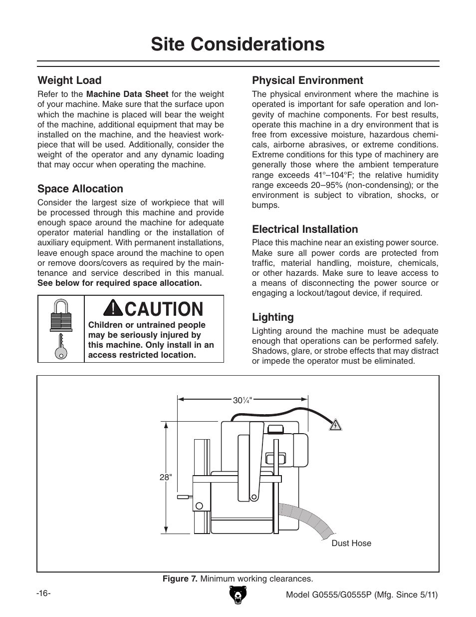 Site considerations | Grizzly Ultimate 14" Bandsaw G0555 User Manual | Page 18 / 68