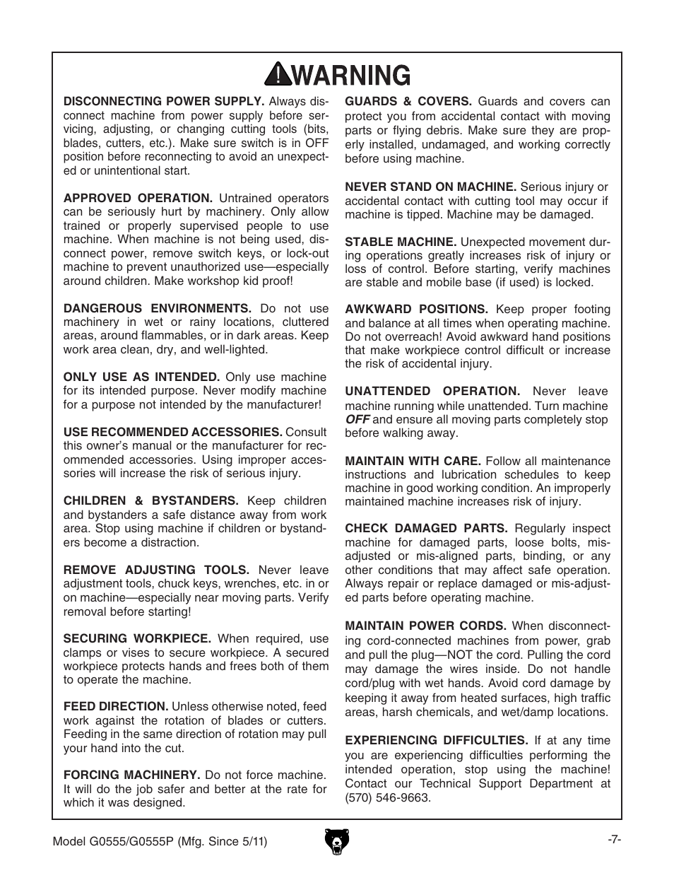 Grizzly Ultimate 14" Bandsaw G0555 User Manual | Page 9 / 68