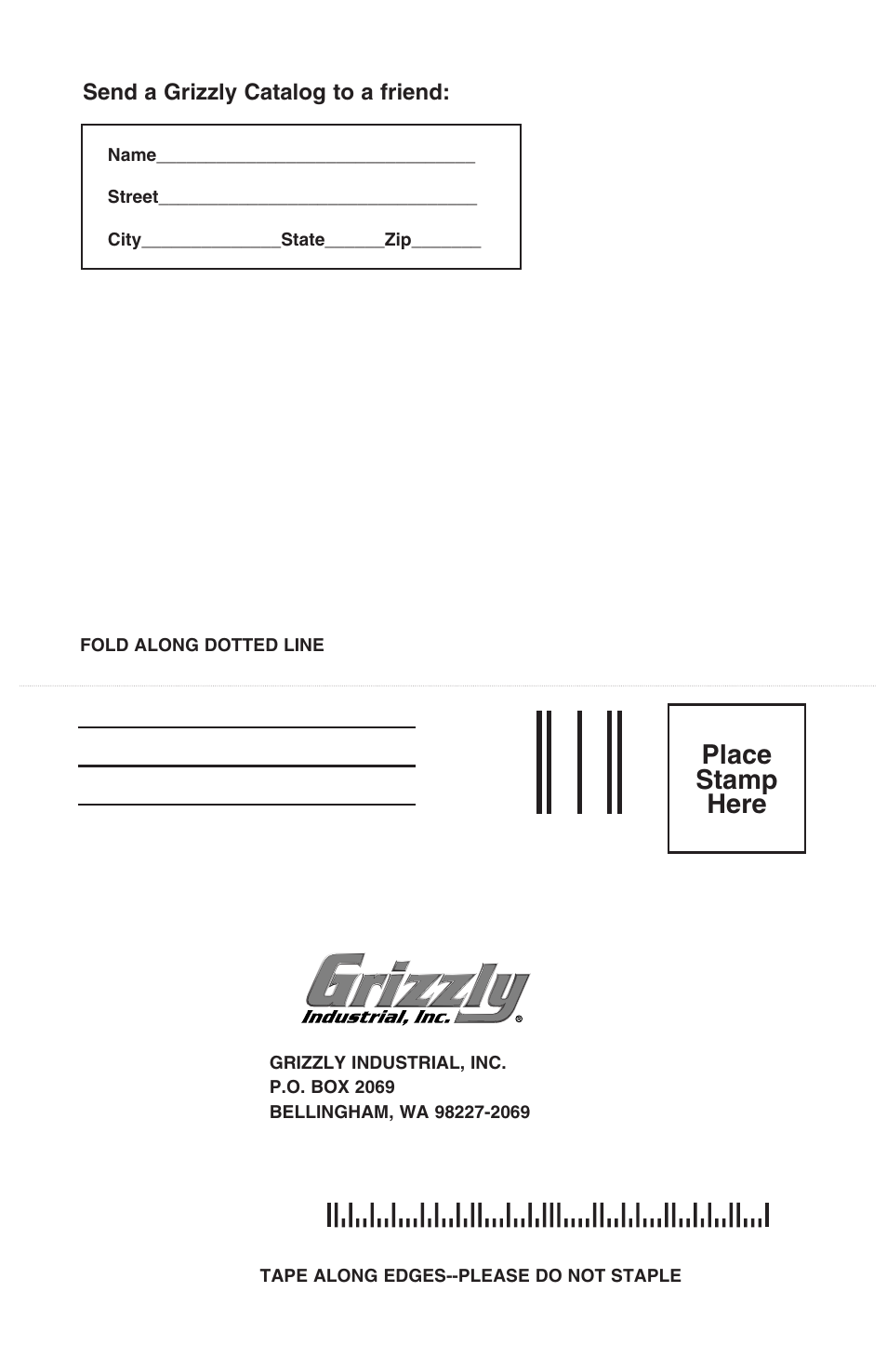 Place stamp here | Grizzly H7668 User Manual | Page 24 / 24