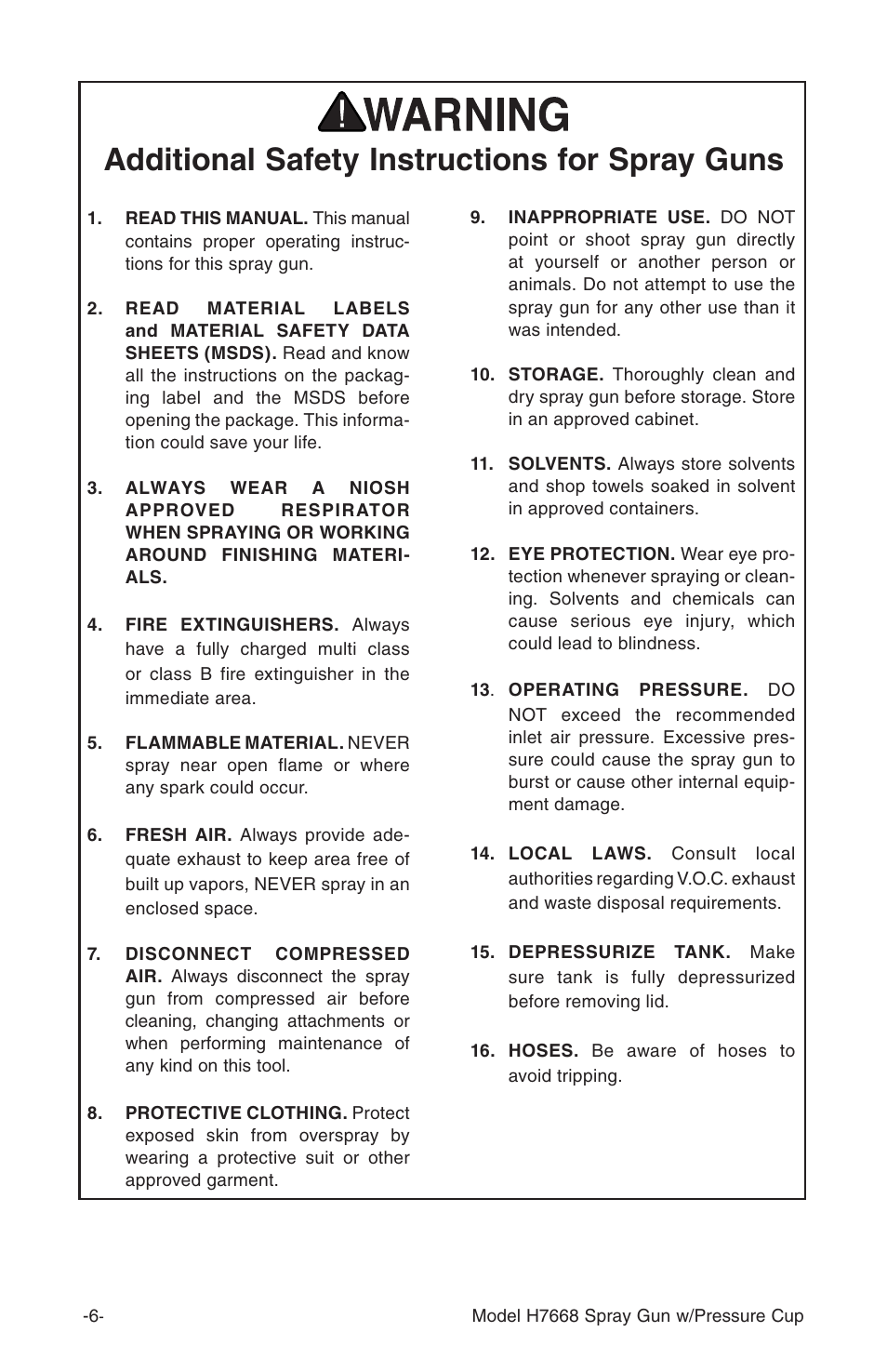 Additional safety instructions for spray guns | Grizzly H7668 User Manual | Page 6 / 24