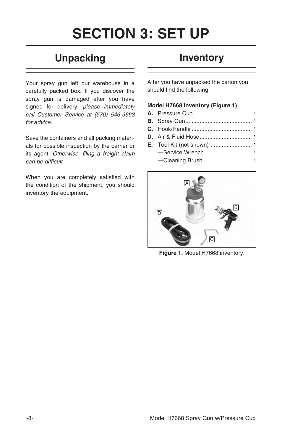 Unpacking, Inventory | Grizzly H7668 User Manual | Page 8 / 24