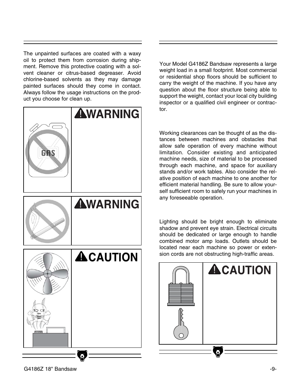 Clean up, Site considerations | Grizzly G4186Z User Manual | Page 11 / 48