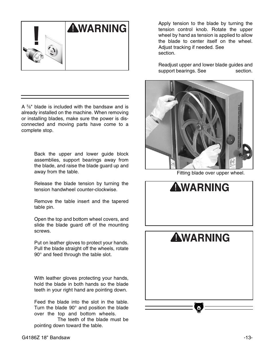 Blades | Grizzly G4186Z User Manual | Page 15 / 48