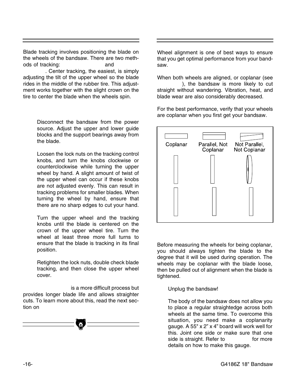 Blade tracking, Wheel alignment | Grizzly G4186Z User Manual | Page 18 / 48