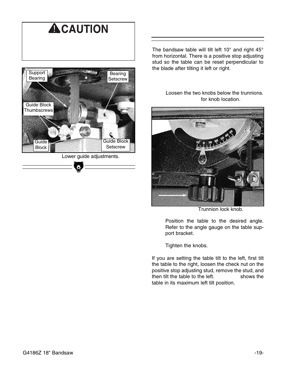 Table adjustment | Grizzly G4186Z User Manual | Page 21 / 48