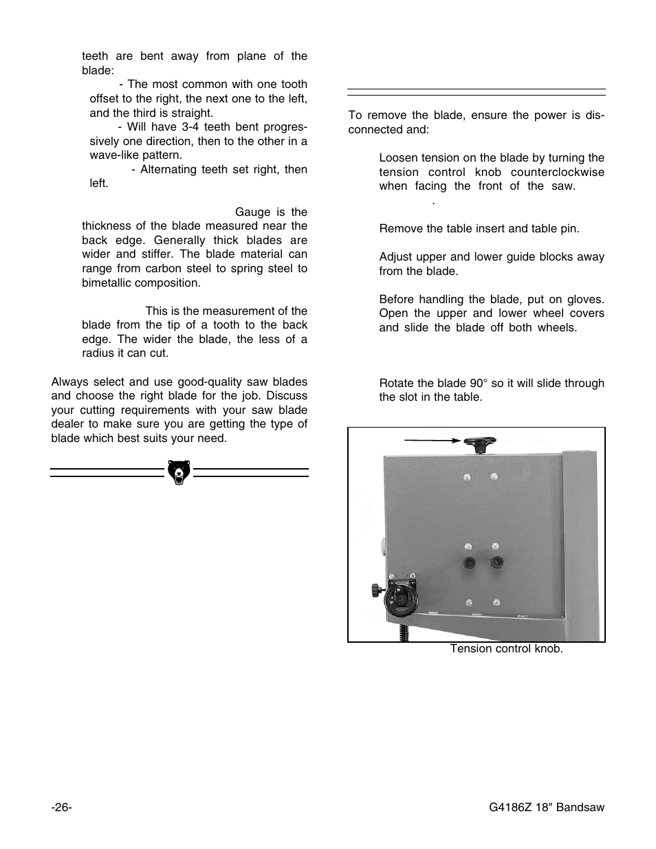 Changing blades | Grizzly G4186Z User Manual | Page 28 / 48