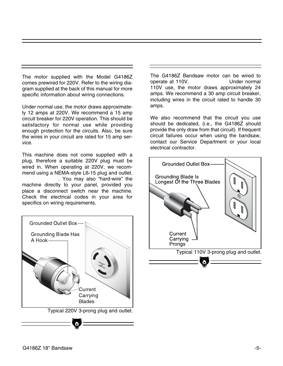 220v operation, 110v operation | Grizzly G4186Z User Manual | Page 7 / 48