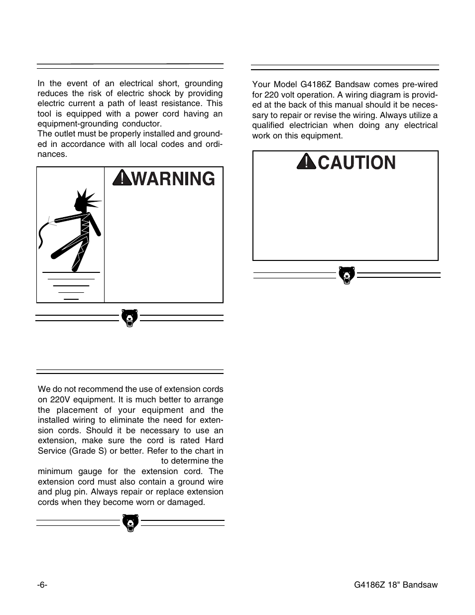 Extension cords, Wiring diagram grounding | Grizzly G4186Z User Manual | Page 8 / 48