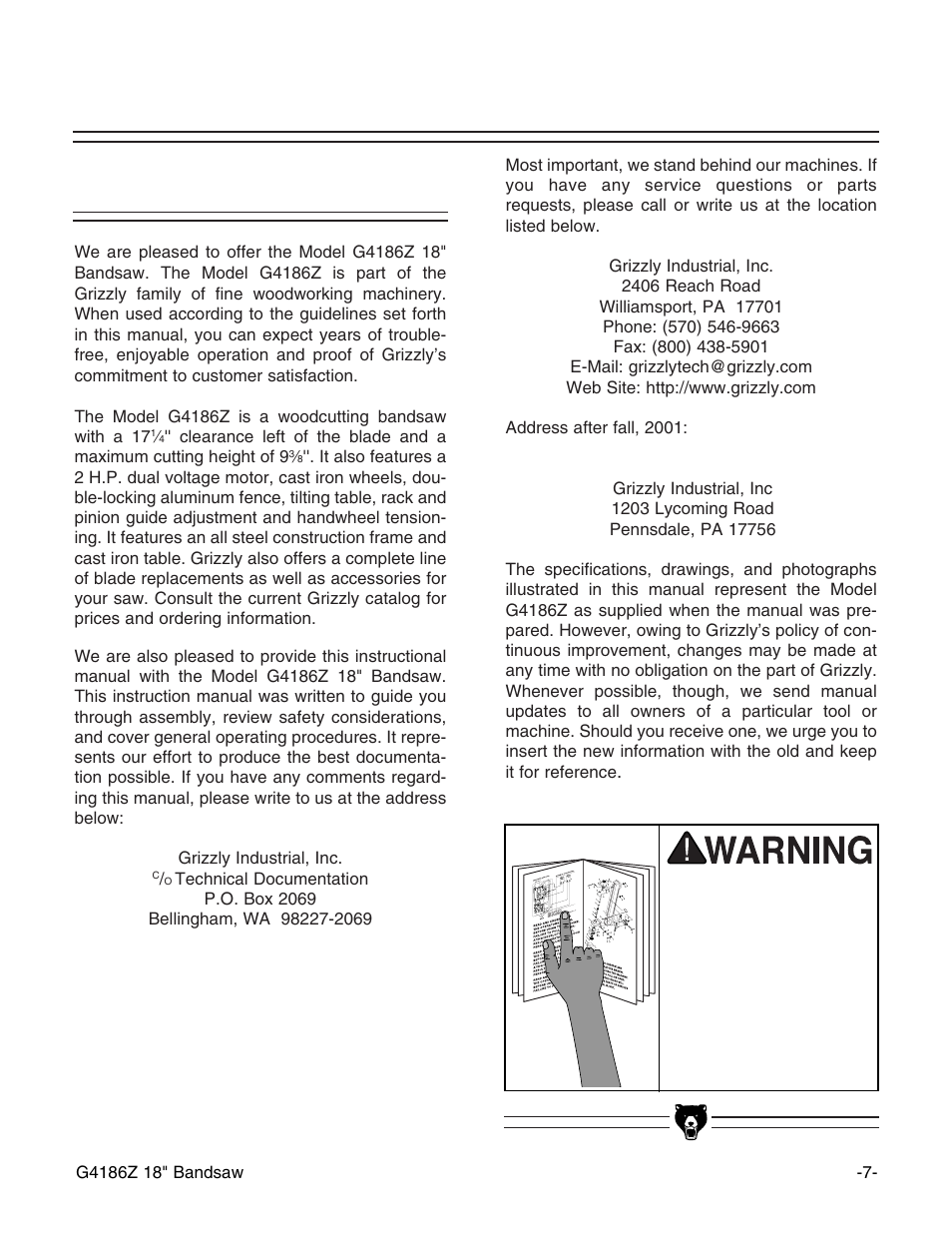 Commentary | Grizzly G4186Z User Manual | Page 9 / 48