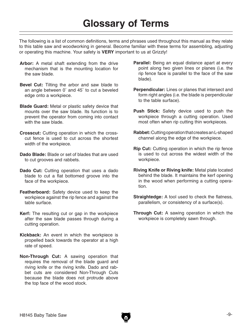 Glossary of terms | Grizzly H8145 User Manual | Page 11 / 36
