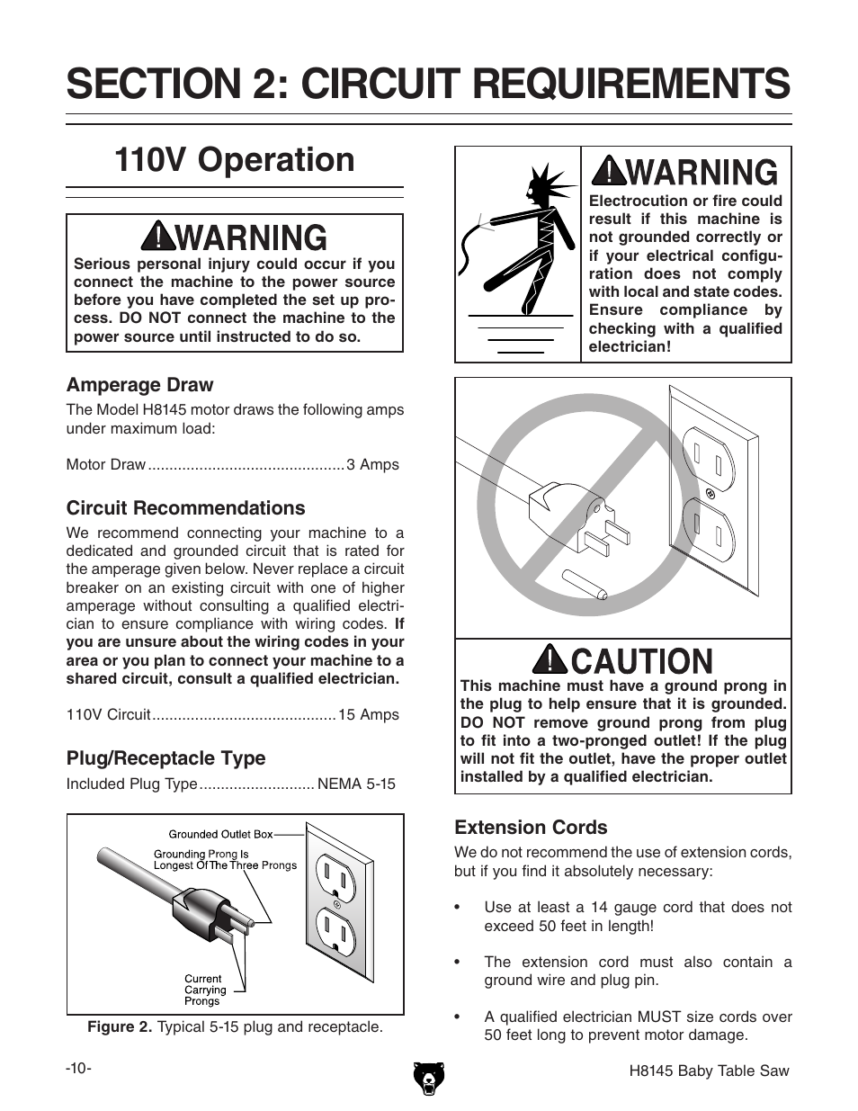 110v operation | Grizzly H8145 User Manual | Page 12 / 36