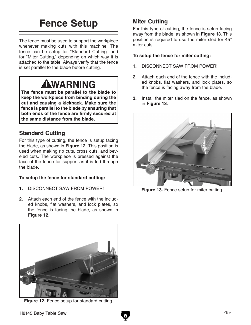 Fence setup | Grizzly H8145 User Manual | Page 17 / 36