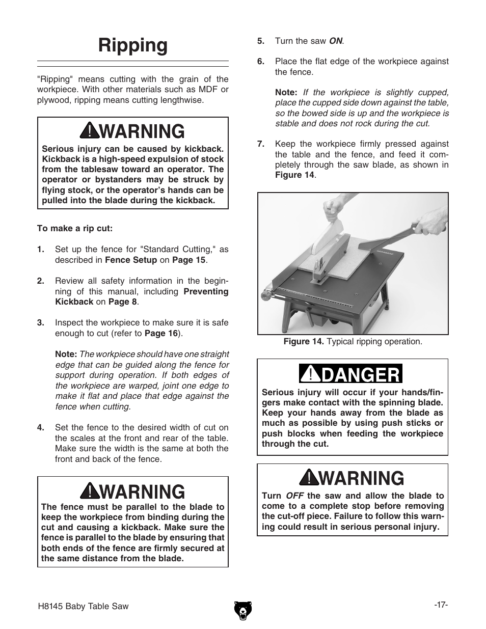 Ripping | Grizzly H8145 User Manual | Page 19 / 36