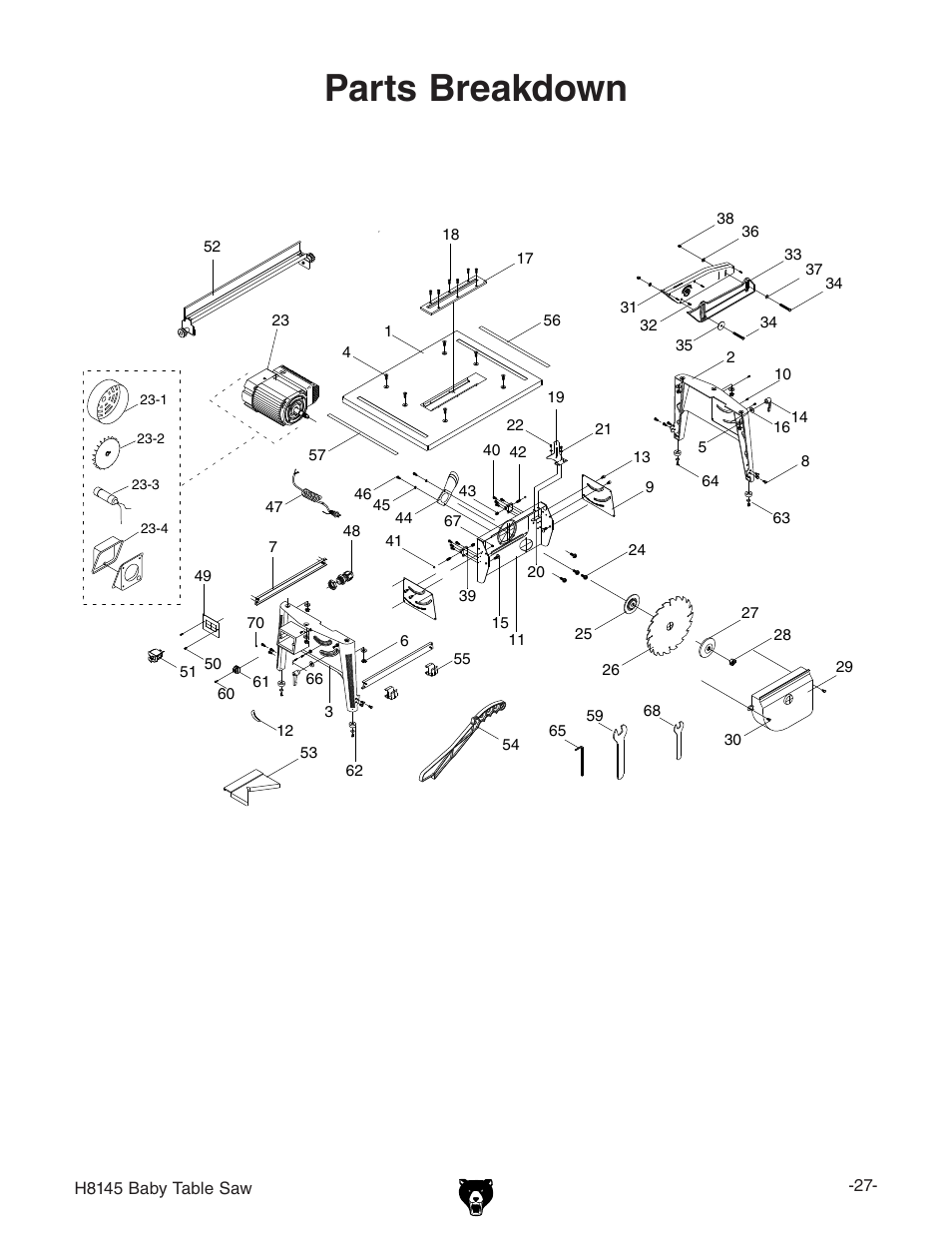 Parts breakdown | Grizzly H8145 User Manual | Page 29 / 36