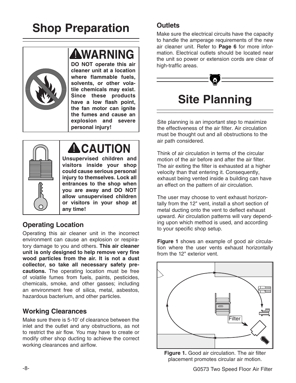 Shop preparation, Site planning | Grizzly G0573 User Manual | Page 10 / 24