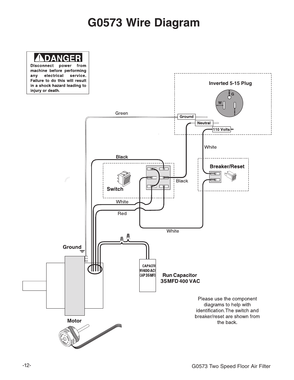 G0573 wire diagram | Grizzly G0573 User Manual | Page 14 / 24