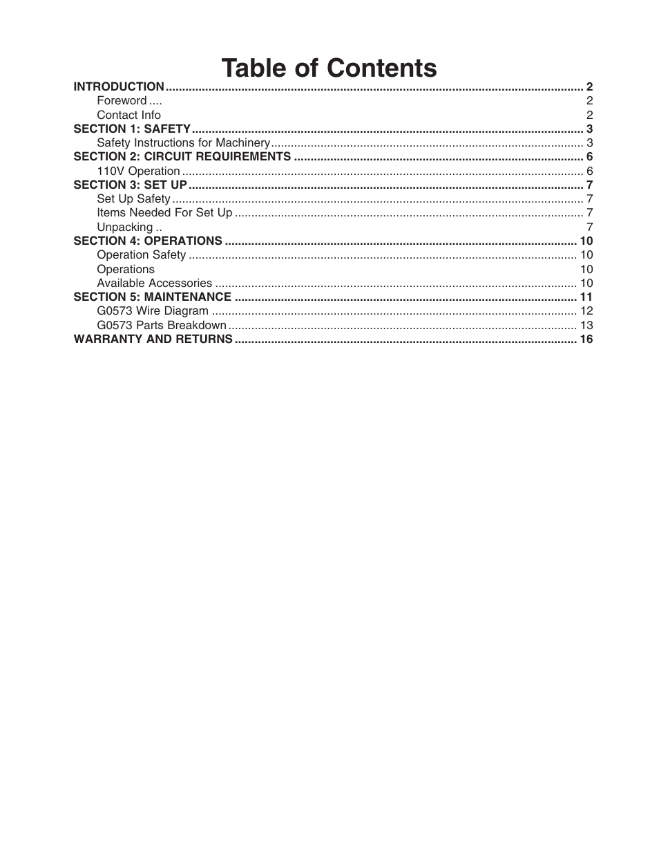 Grizzly G0573 User Manual | Page 3 / 24