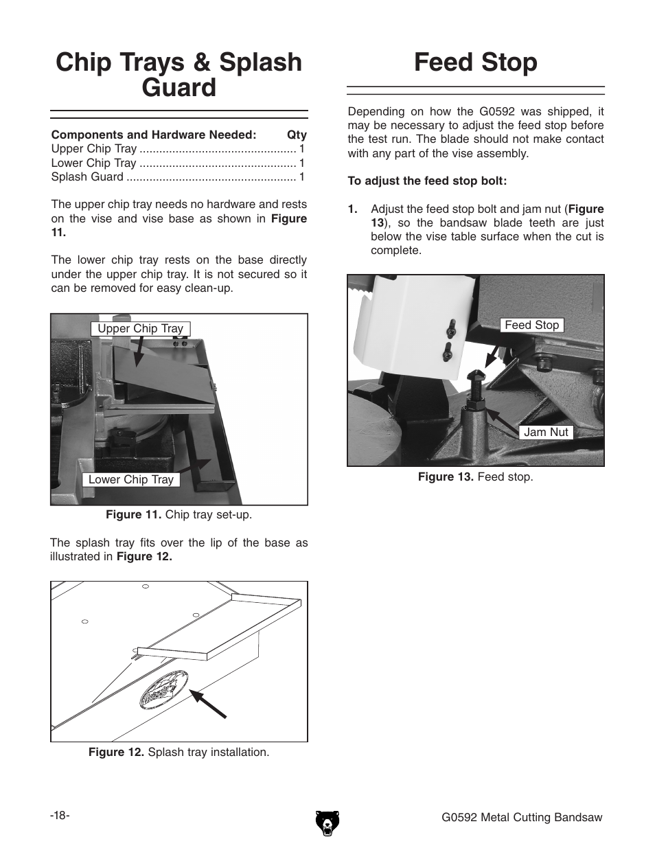 Chip trays & splash guard, Feed stop | Grizzly G0592 User Manual | Page 20 / 60