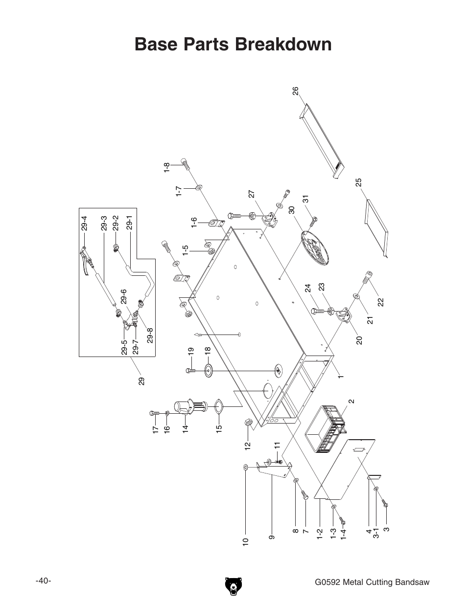 Base parts breakdown | Grizzly G0592 User Manual | Page 42 / 60