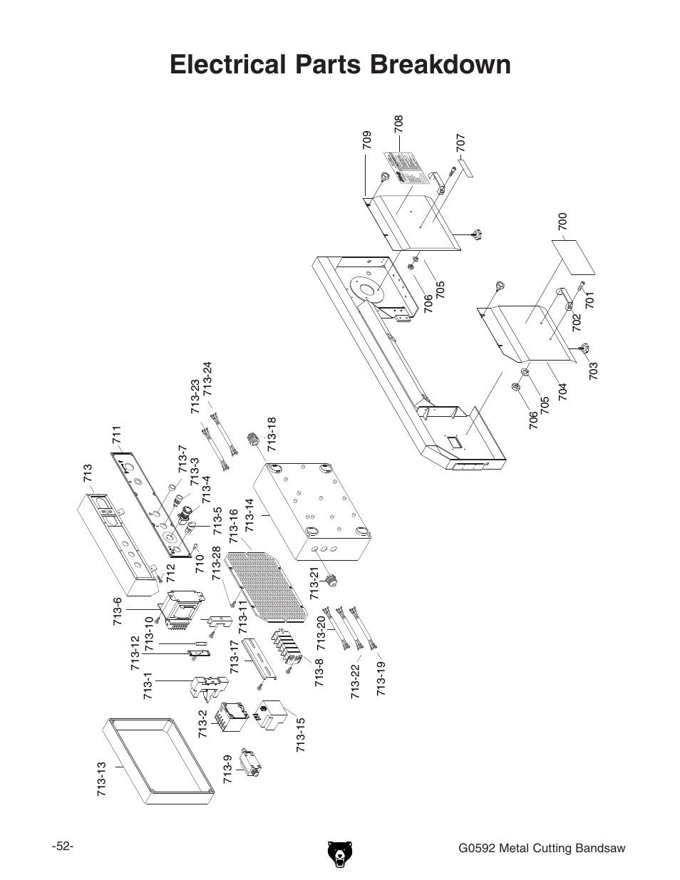 Electrical parts breakdown | Grizzly G0592 User Manual | Page 54 / 60