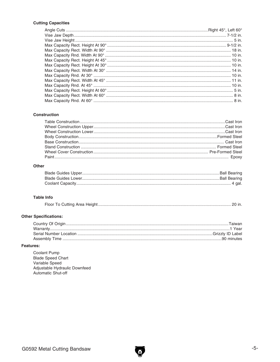 Grizzly G0592 User Manual | Page 7 / 60