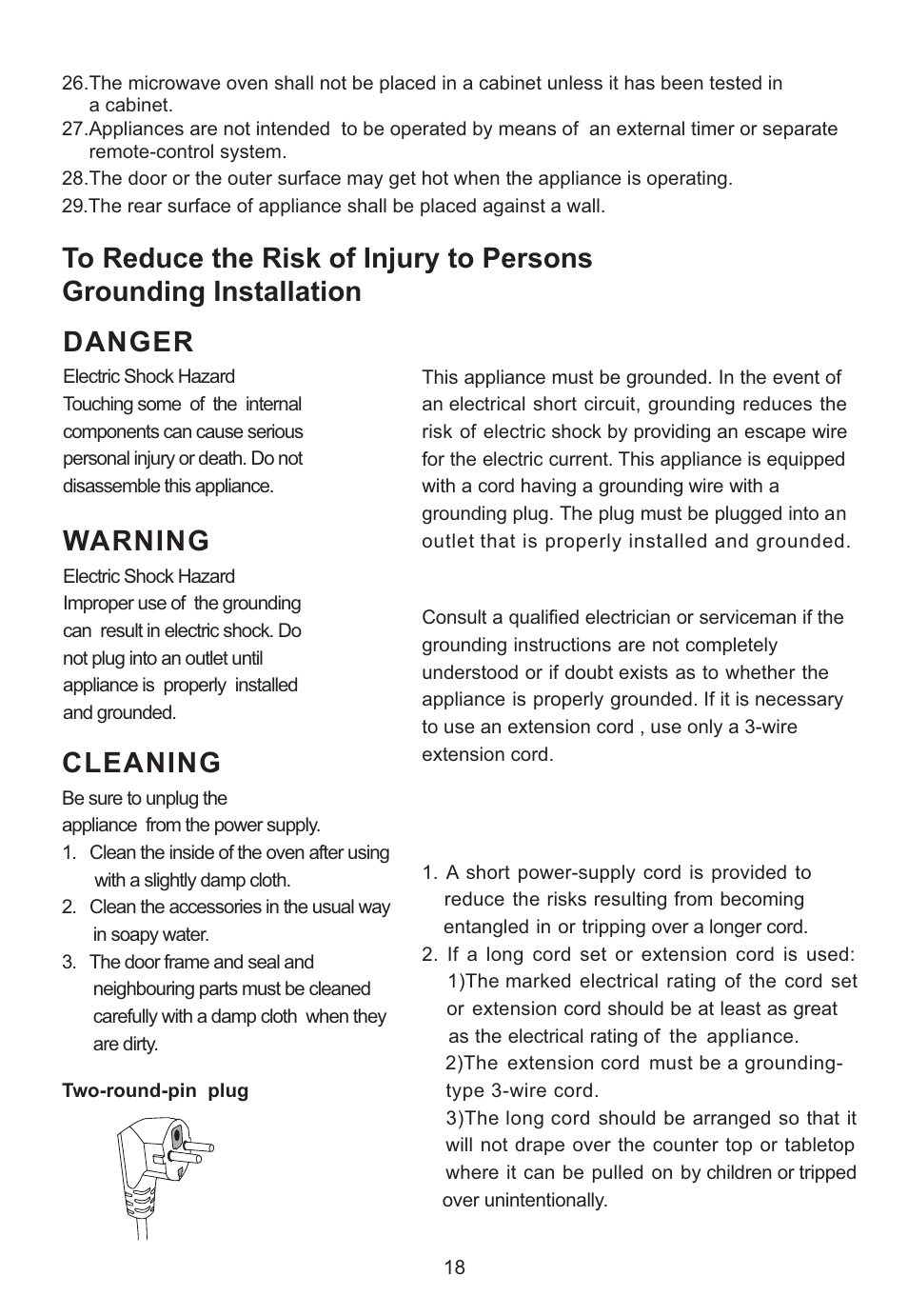 Danger, Warning | Elenberg MG-2037D User Manual | Page 18 / 27
