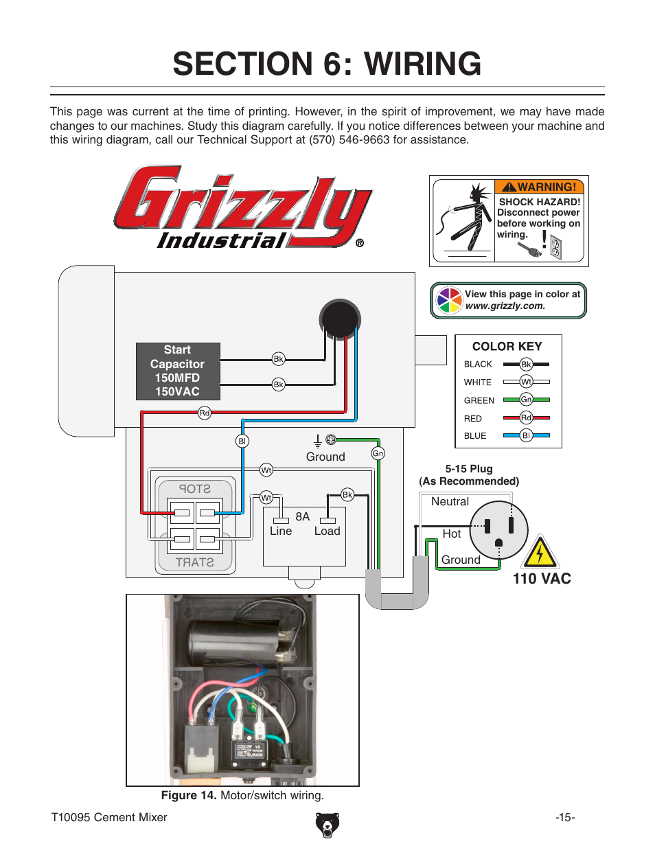 110 vac | Grizzly Low Profile Cement T10095 User Manual | Page 17 / 24