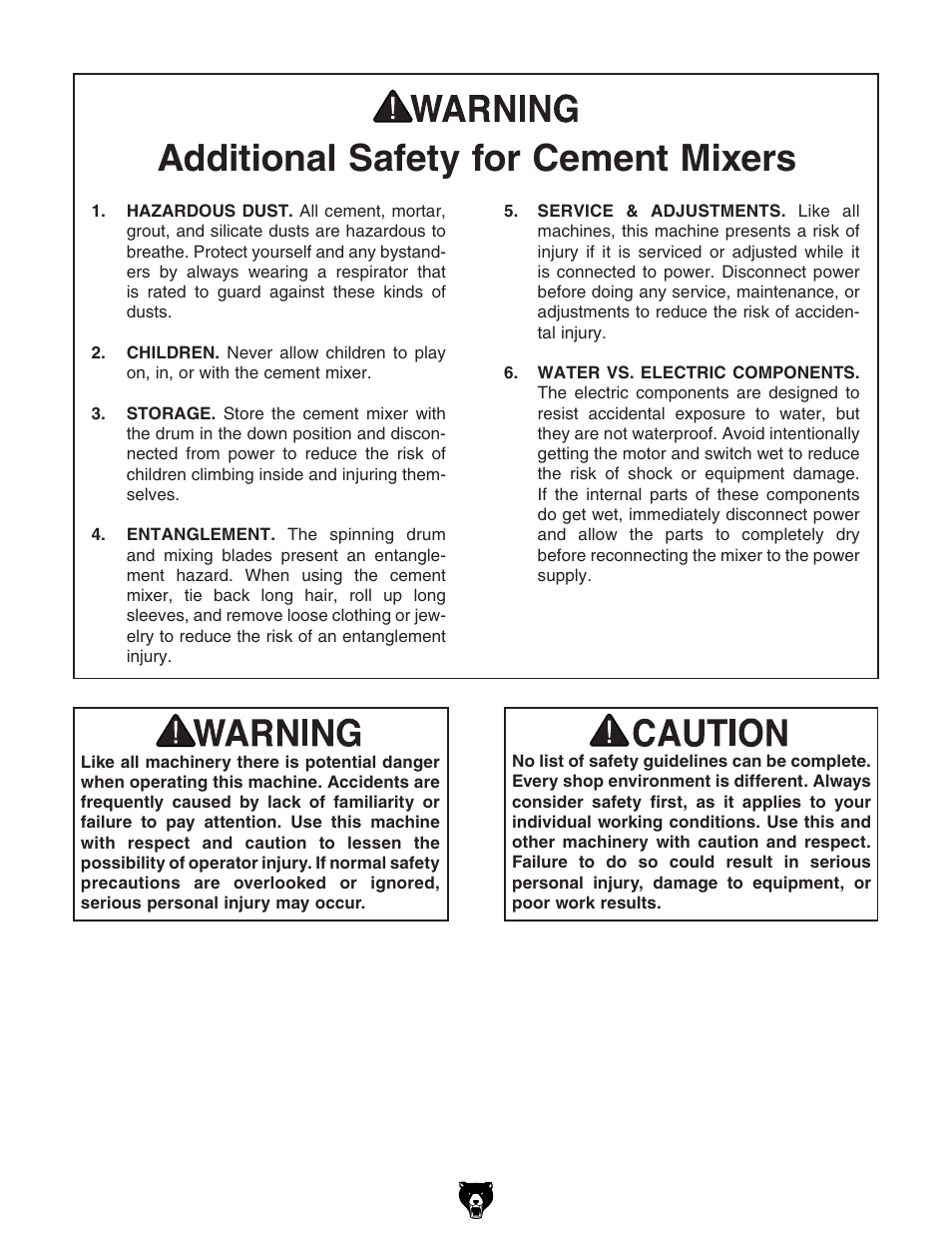 Additional safety for cement mixers | Grizzly Low Profile Cement T10095 User Manual | Page 8 / 24