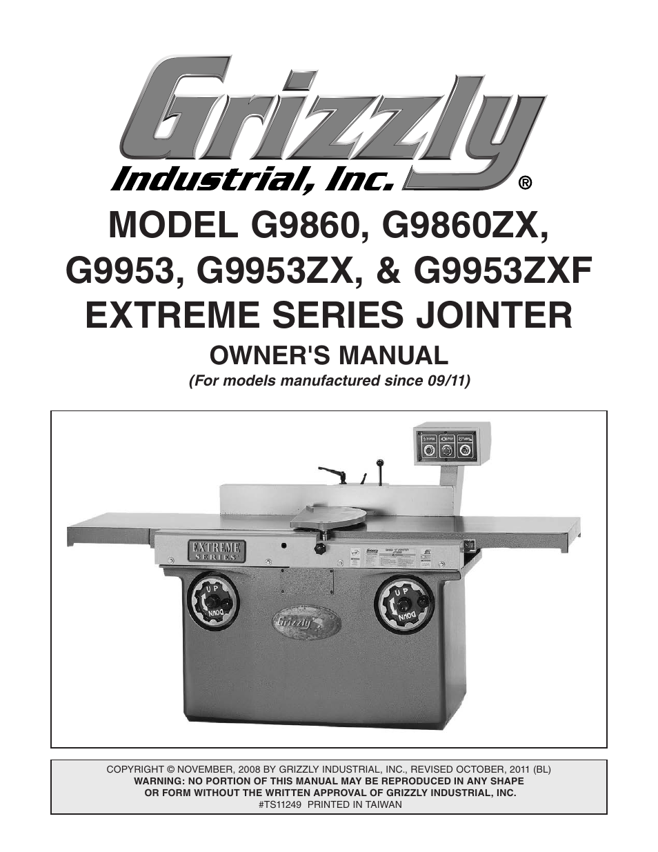 Grizzly Extren Series Jointer g9860 User Manual | 76 pages