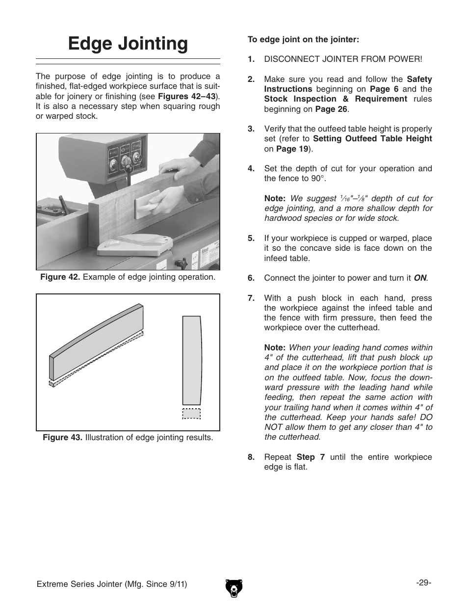 Edge jointing | Grizzly Extren Series Jointer g9860 User Manual | Page 31 / 76