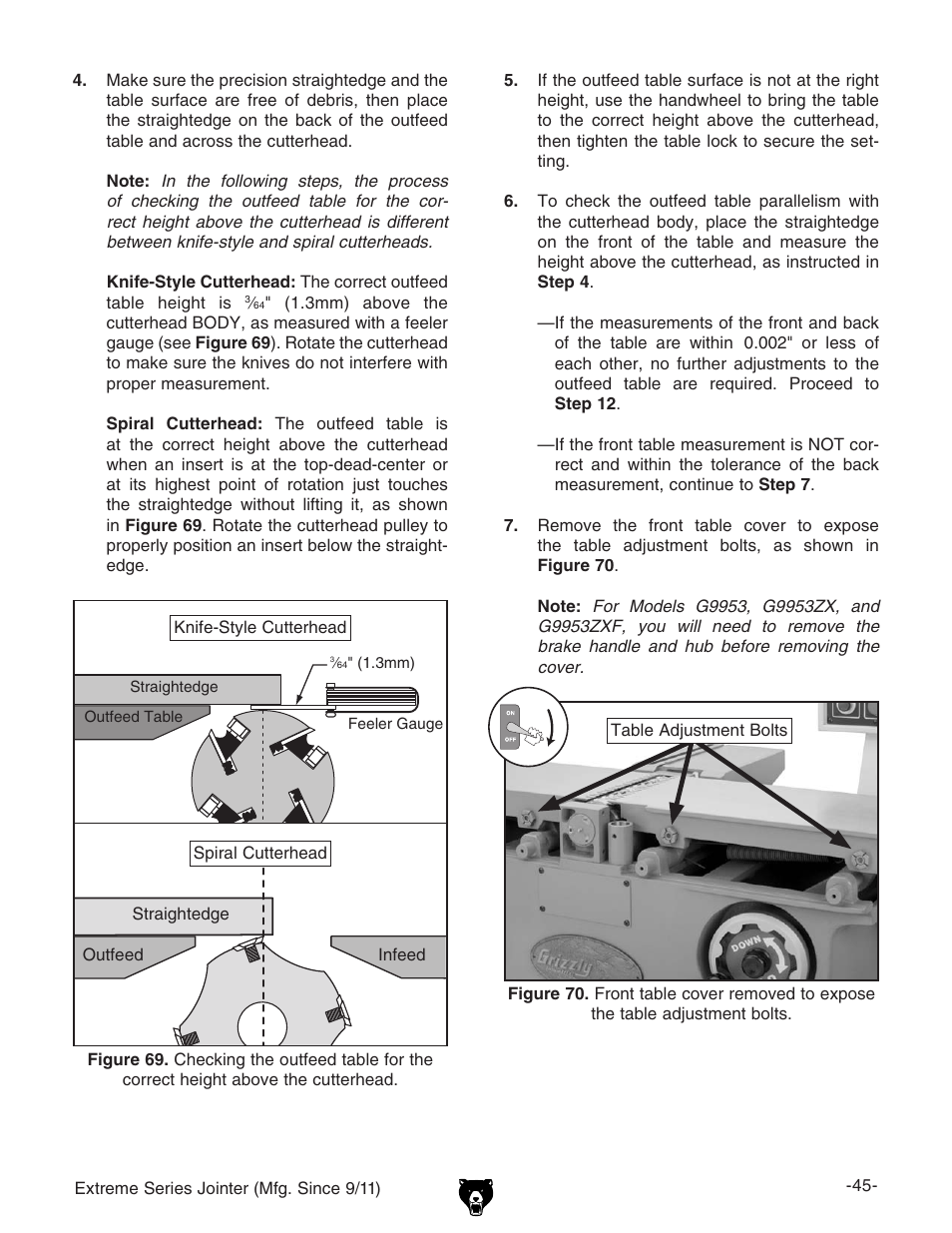 Grizzly Extren Series Jointer g9860 User Manual | Page 47 / 76
