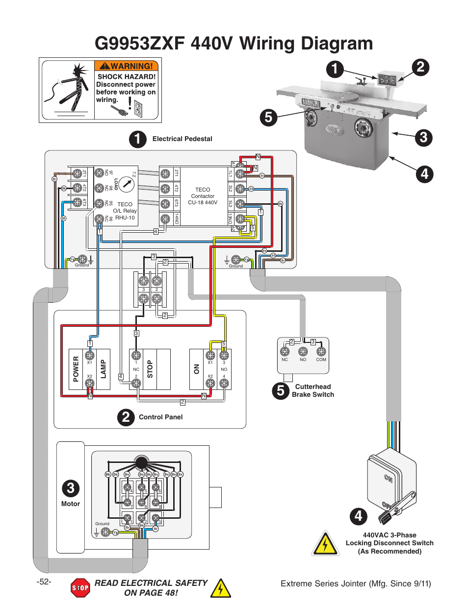 440v wiring diagram | Grizzly Extren Series Jointer g9860 User Manual | Page 54 / 76