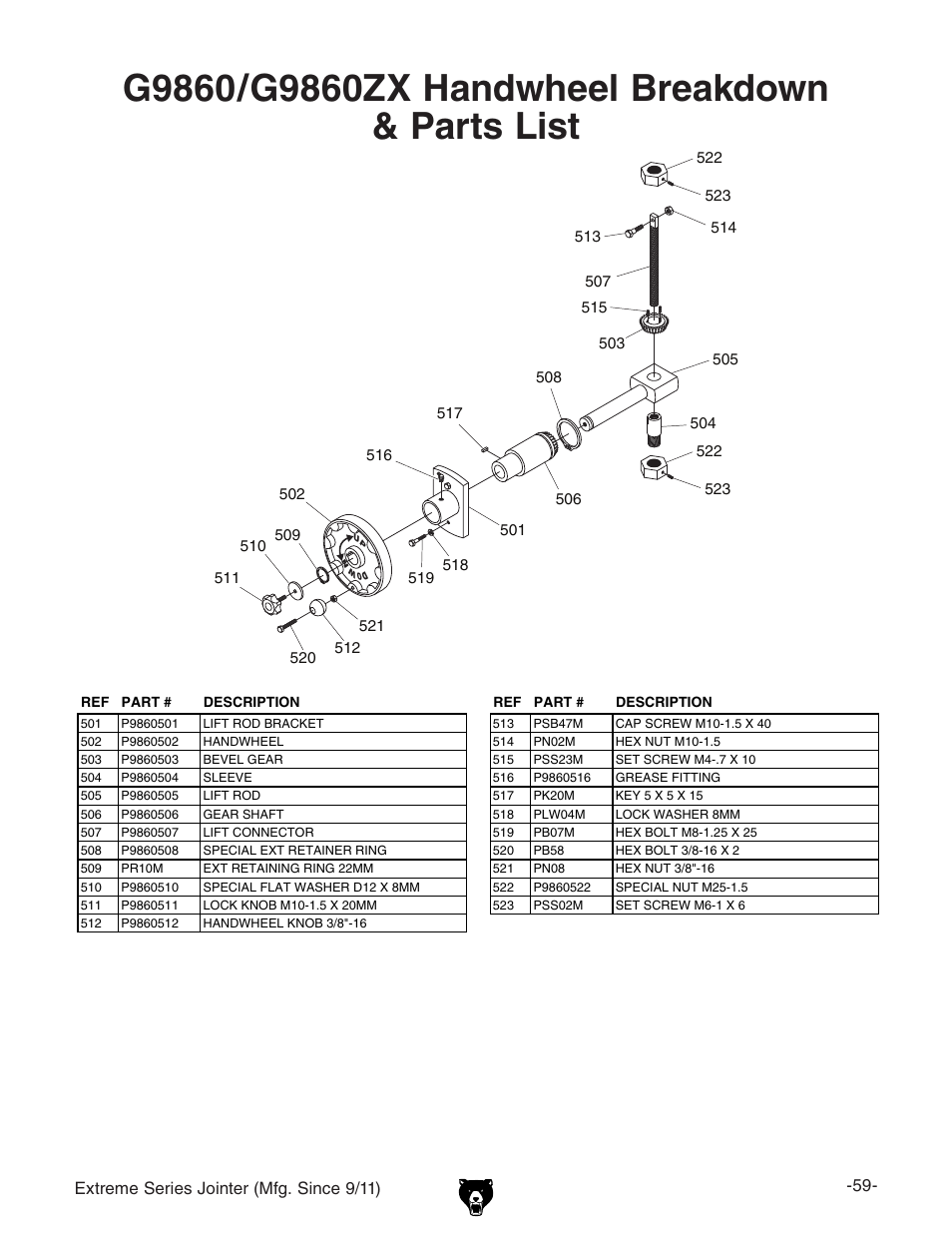 Grizzly Extren Series Jointer g9860 User Manual | Page 61 / 76