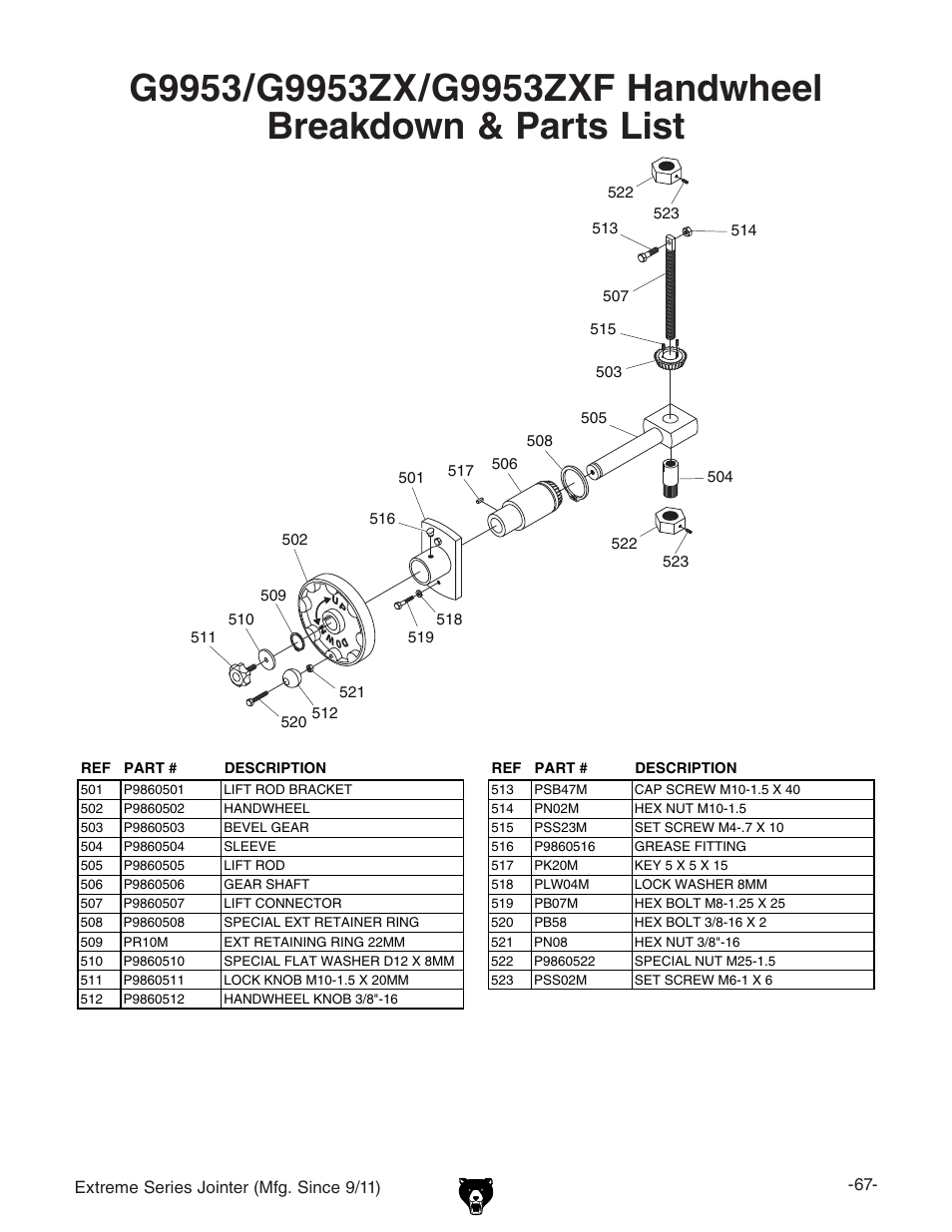 Grizzly Extren Series Jointer g9860 User Manual | Page 69 / 76