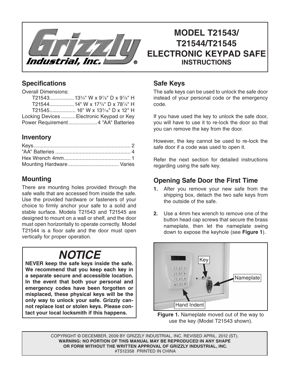 Grizzly T21544 User Manual | 4 pages