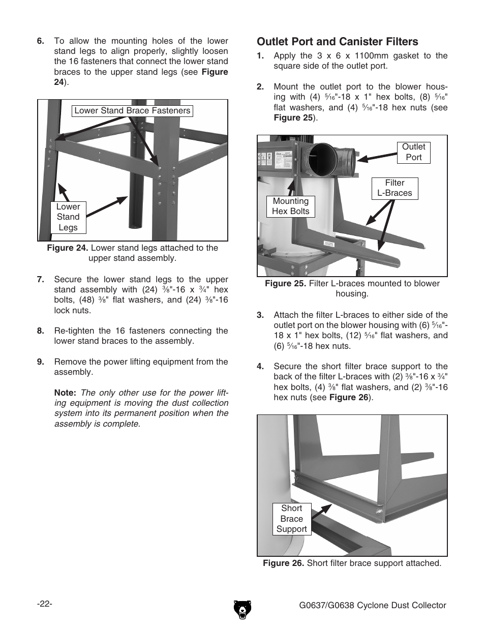 Outlet port and canister filters | Grizzly G0638 User Manual | Page 24 / 60