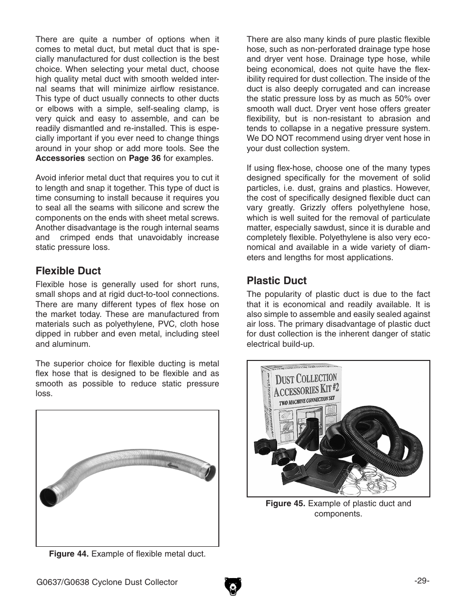 Flexible duct, Plastic duct | Grizzly G0638 User Manual | Page 31 / 60