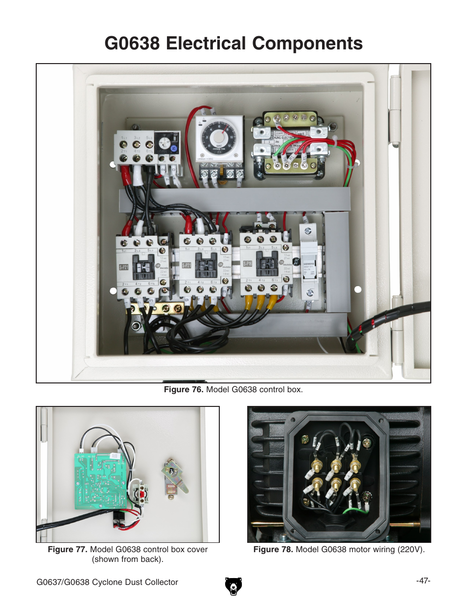 G0638 electrical components | Grizzly G0638 User Manual | Page 49 / 60