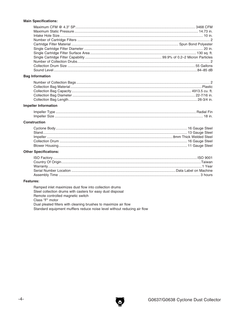 Grizzly G0638 User Manual | Page 6 / 60