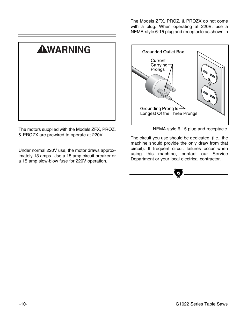 220v operation | Grizzly Model G1022proz User Manual | Page 12 / 84