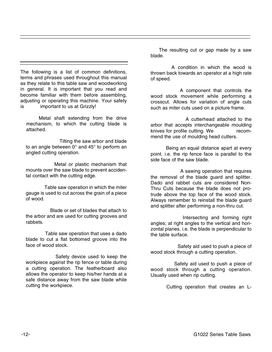 Terms and definitions | Grizzly Model G1022proz User Manual | Page 14 / 84