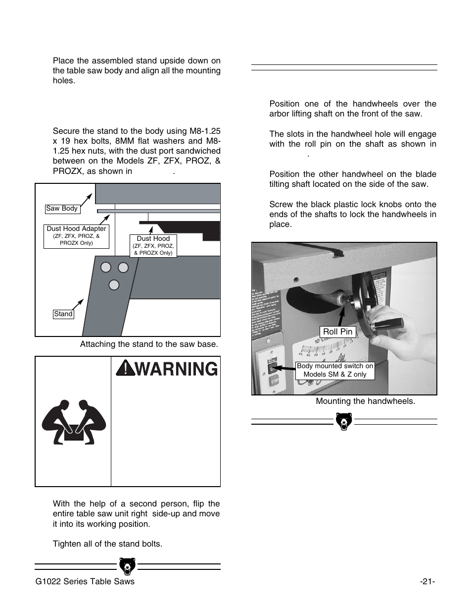 Handwheels | Grizzly Model G1022proz User Manual | Page 23 / 84