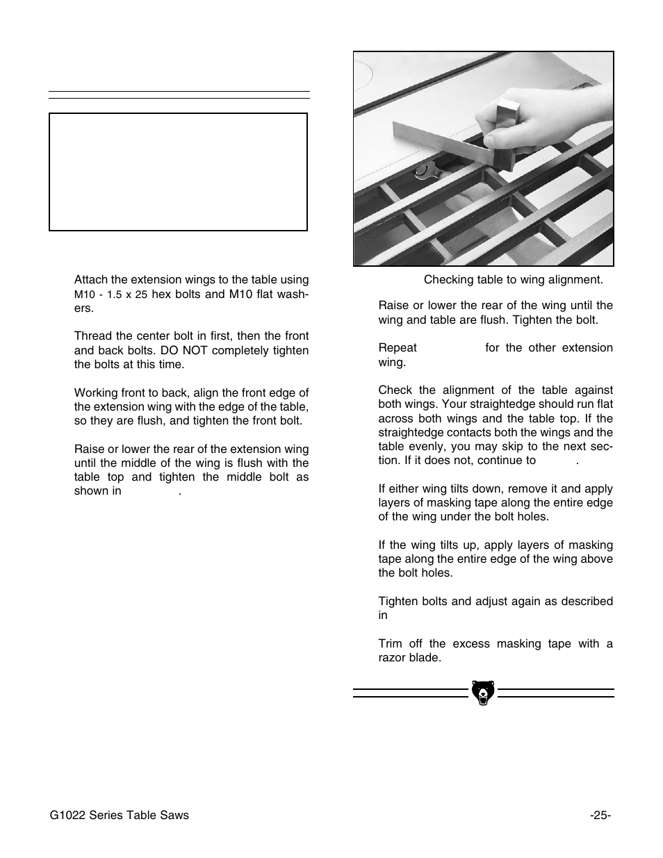 Notice extension wings | Grizzly Model G1022proz User Manual | Page 27 / 84