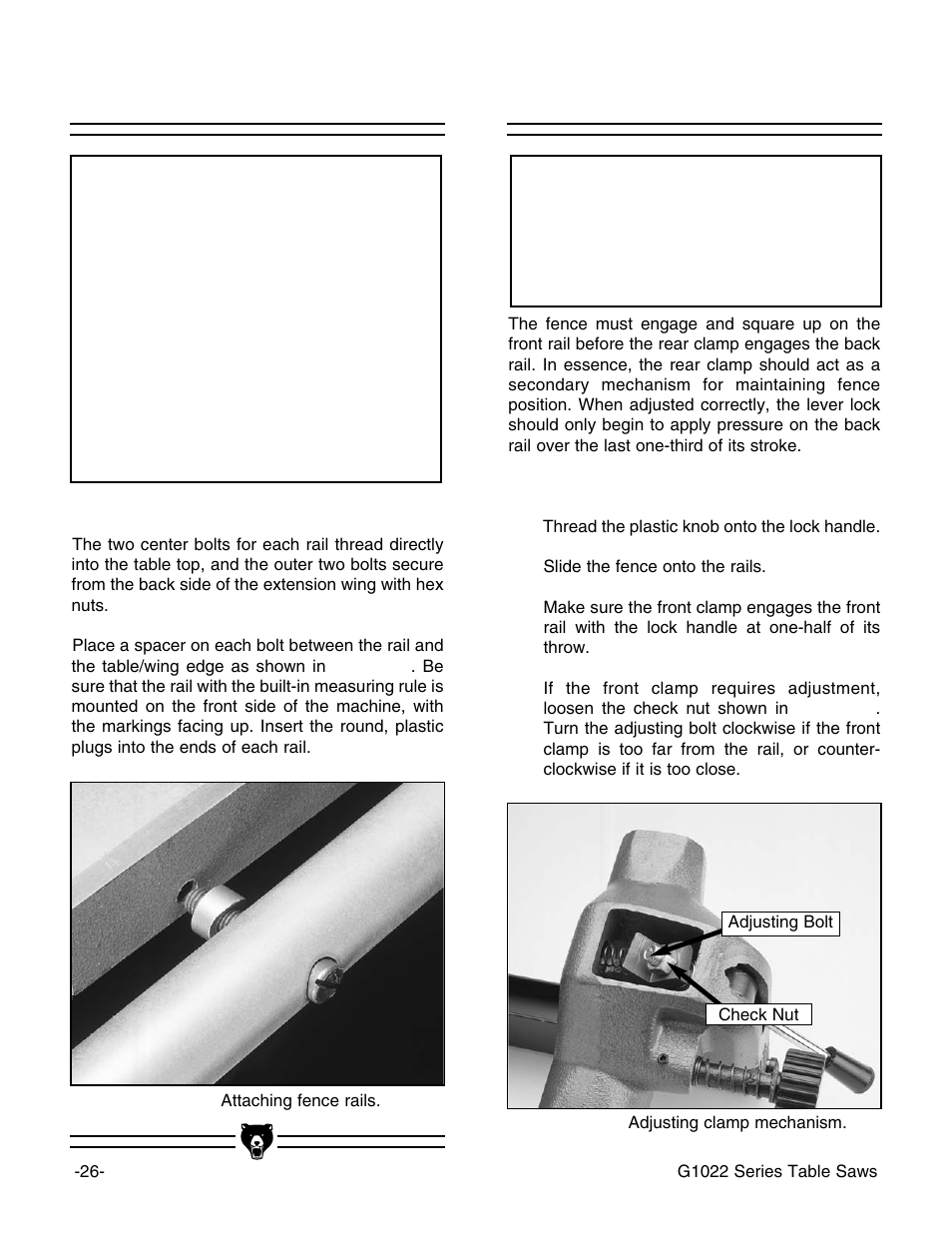 Fence rails, Fence, Notice | Grizzly Model G1022proz User Manual | Page 28 / 84